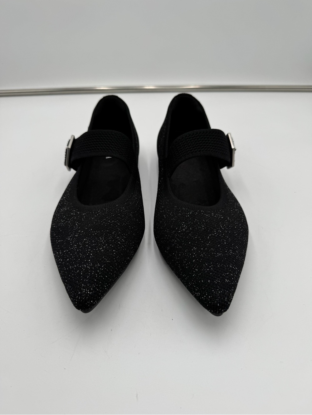VIVAIA Black Shimmer Pointed Toe Mary Jane Flats Women’s Size 41.5